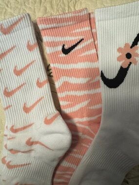 Nike Peach & White Women's Crew Socks Trio with Black Swoosh Accents